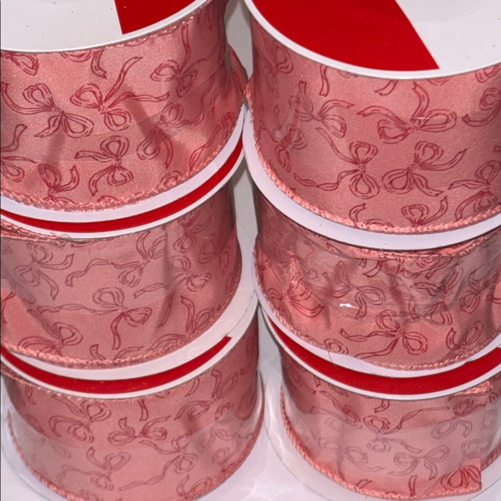 Pink Bow wire Ribbon Wide Light Pink Ribbon SET OF 6 Pink Girlie Bow Ribbon